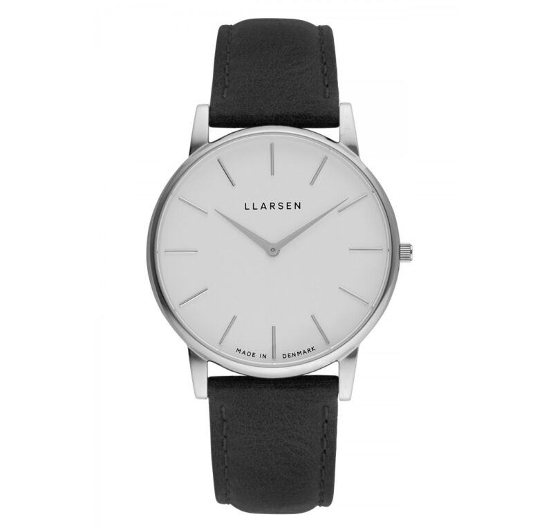 LLARSEN OLIVER Steel Watch Coal Leather