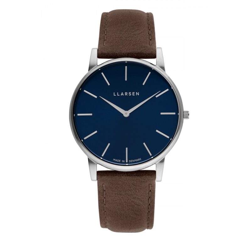 LLARSEN OLIVER Steel Watch Wood Leather